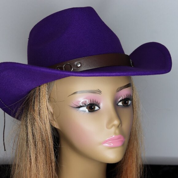 Accessories - Women's Cowboy Hat with Faux Leather Band - Purple